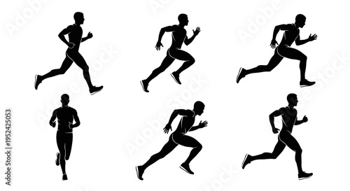 Runner Silhouette Sequence: Dynamic Motion of a Male Athlete in Full Stride