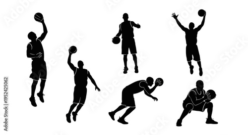 Basketball Player Silhouettes Collection: Action Poses, Dunking, Shooting, Dribbling