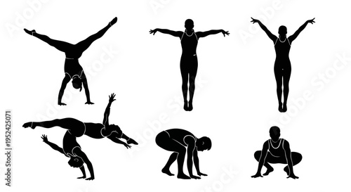 Gymnast Silhouette Set: Dynamic Poses of Acrobatics and Flexibility