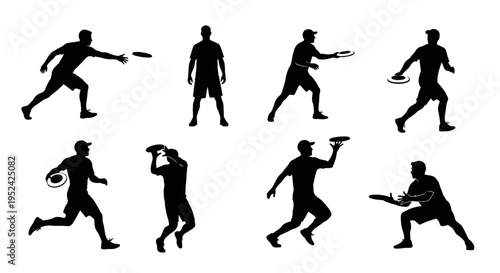 Silhouette Frisbee Players in Action: Throwing, Catching, Running - Sports Graphics