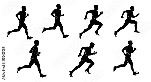 Runner Silhouette Sequence: Dynamic Motion Study of Athletic Male Jogging