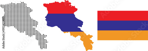 Armenia Map Halftone Pattern and Armenia Flag Map with National Flag Vector Illustration