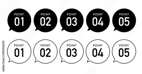 ポイント番号ラベルアイコンセット（01〜05・ポインター付き丸型デザイン）