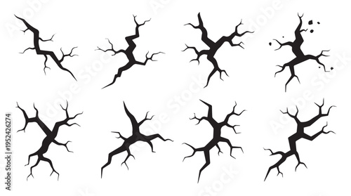 Cracked Surface Icons Set Abstract Breaks Fractured Ground Vector Elements Stock Graphics