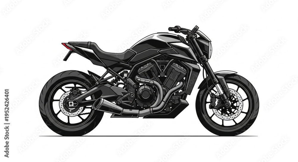 Fototapeta premium Sleek black motorcycle with aggressive design and exposed engine.