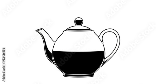 Elegant Teapot Illustration with Dark Liquid Filling.