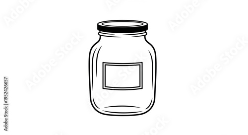 Illustration of a glass jar with a label and lid.