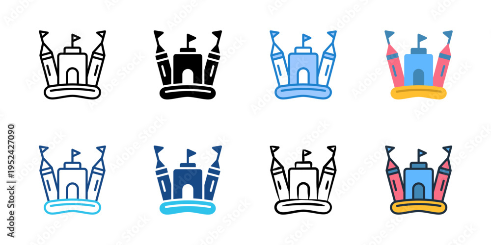 Fototapeta premium Bounce house icons set multiple style collection. Editable stroke
