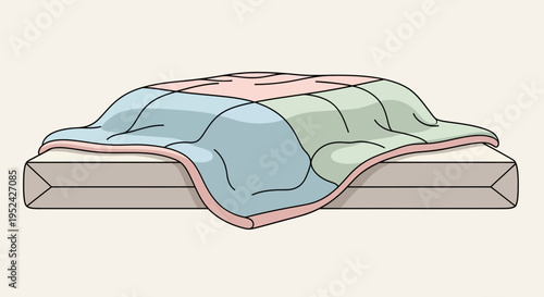 Cozy Quilted Blanket Draped Over Mattress, Warm Comfort, Soft Bedding
