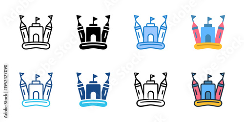 Bounce house icons set multiple style collection. Editable stroke 

