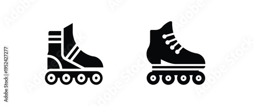 Roller skating and inline skates silhouette icon set featuring outdoor sports equipment for recreation vector illustration or editable stroke