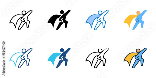 Superhero cape icons set multiple style collection. Editable stroke 
