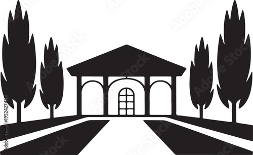 Gazebo with trees and path illustration for park or garden landscape design