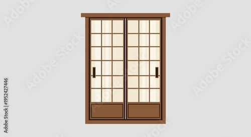 Traditional Japanese Shoji Door with Wood Frame and Paper Panels