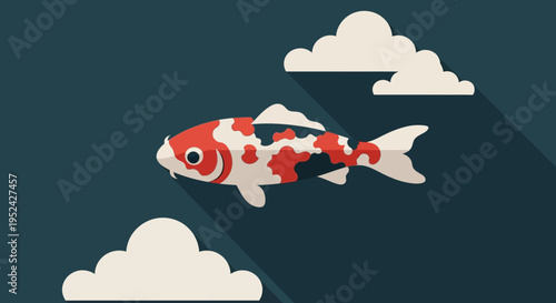 Vibrant Koi Fish Swimming Among Stylized Clouds