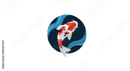 Vibrant Koi Fish Swimming in Blue Water Circle Icon