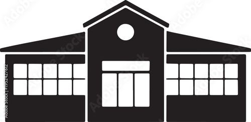 Large agricultural barn or modern industrial shed building silhouette with symmetric layout