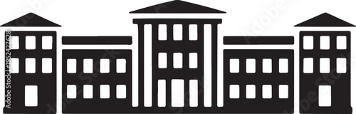 Large government or historical building silhouette with multiple wings and columns facade