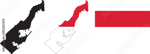 Bermuda Map and Flag Vector Set, Country Silhouette and National Flag of Bermuda