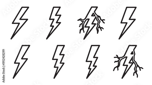 Lightning Bolt Icons Set Energy Symbols Power Flash Vector Graphics