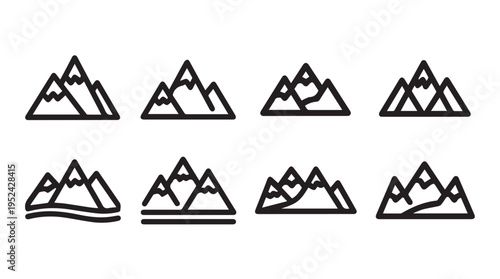 Outline Mountain Icons Set Simple Geometric Peaks Minimalist Landscape Graphics