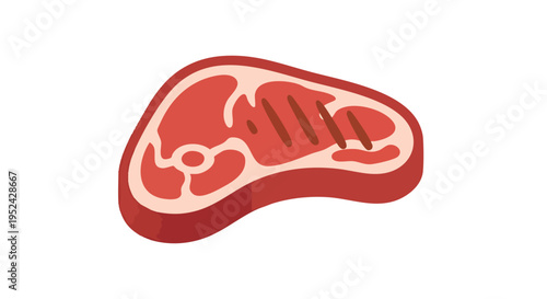 A flat illustration of a cooked meat cut, featuring reddish tones and a white background. It includes grill marks