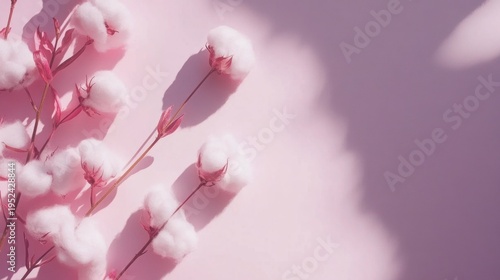 Cotton background with soft natural bolls and delicate texture. Clean organic composition for textile design, branding, packaging and creative projects.