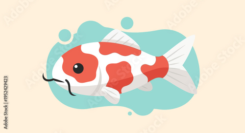 Cute Koi Fish Illustration with Bubbles and Abstract Background