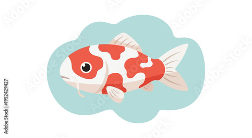 Cute Koi Fish Swimming in a Blue Cloud Shape - Kawaii Style