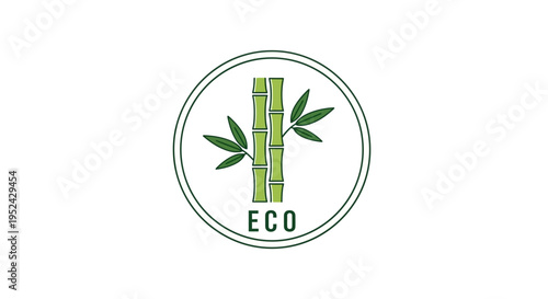 Eco Bamboo Logo Icon - Green Bamboo Stalk with Leaves and Circle Border