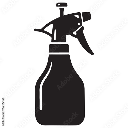 Minimalist Black Silhouette of a Professional Garden Pressure Spray Bottle for Plant Care and Household Cleaning, Isolated on White Background for Graphic Design and Icon Use.