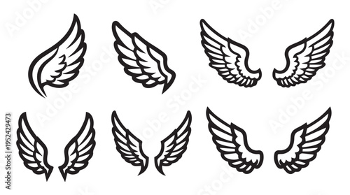 Set of Wing Icons Angel Wings Stylized Feathered Designs Isolated on White Background