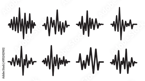 Sound Waveform Set Graphics Isolated on White Background Audio Signal Patterns