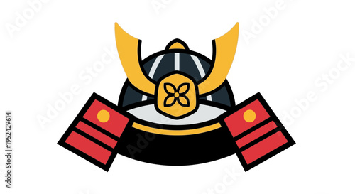 Japanese Samurai Helmet Icon, Traditional Warrior Armor Symbol, Vector Illustration