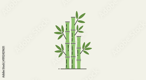 Minimalist Bamboo Stalks with Leaves on Light Green Background