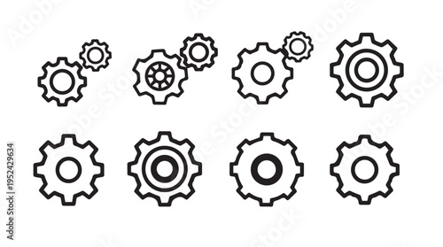 Various Gear Icons Interlocking and Isolated Mechanical Engineering Concepts Vector Illustration
