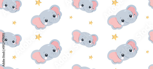 Cute baby elephant face and stars seamless pattern for kids sleepwear design
