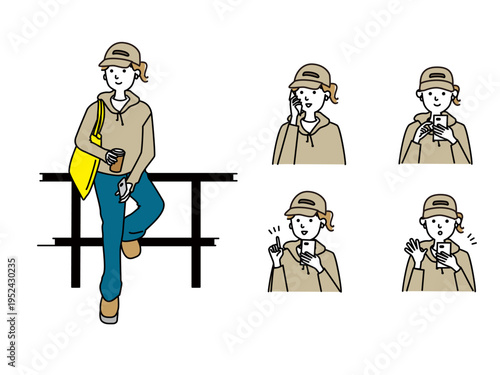 スマホを操作する若いカジュアルな女性