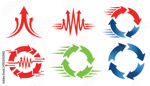 Red and blue arrow. Air heat and cold wave, warm and cooling wind circle. Flow direction, hot current hvac conditioner icon. Ventilation arrows, airflow stream motion speed signs