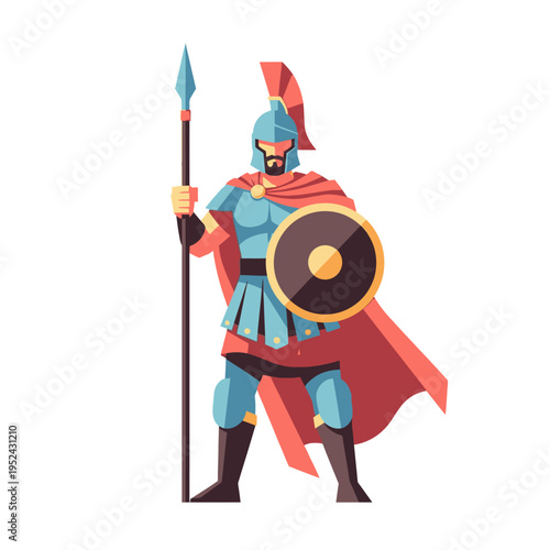 Ancient Greek Spartan Warrior with Spear and Shield, Vector Illustration