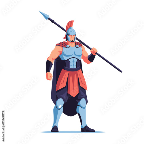 Ancient Warrior with Spear and Helmet, Mythological Hero, Strong Soldier