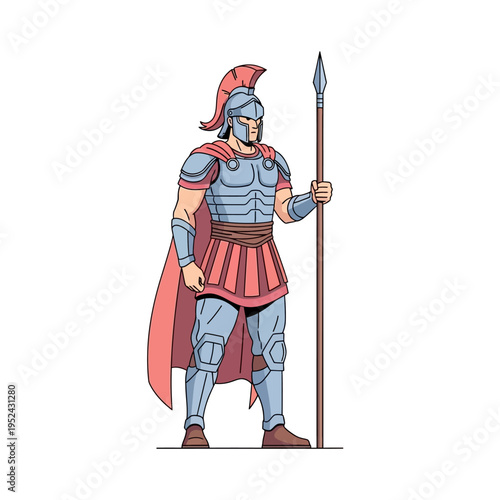 Ancient Warrior Holding Spear, Roman Soldier in Armor, Historical Character
