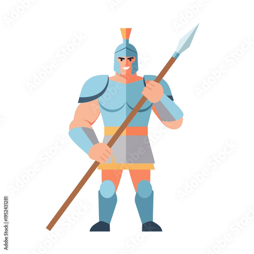Ancient Warrior with Spear and Armor, Gladiator, Soldier, Spartan, Roman, Greek