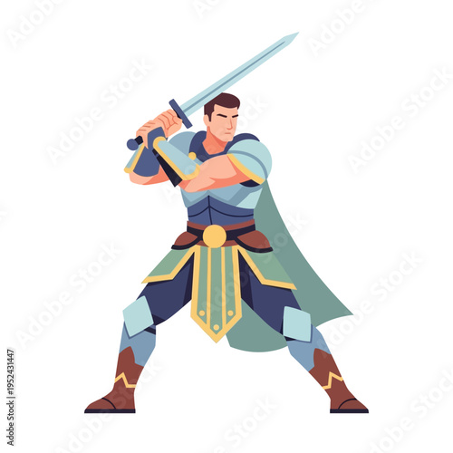 Brave warrior with sword and armor, fantasy character, battle ready pose