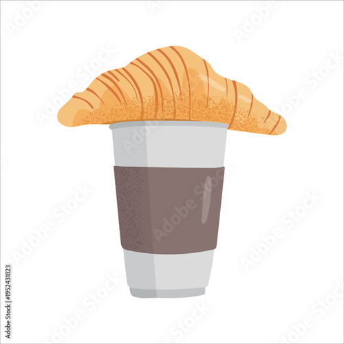 Fresh croissant resting on top of a takeaway coffee cup