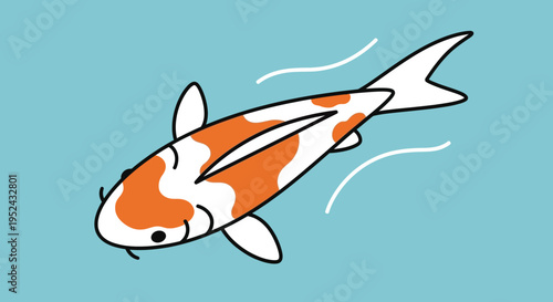 Cute Koi Fish Swimming in Blue Water - Kawaii Style Illustration