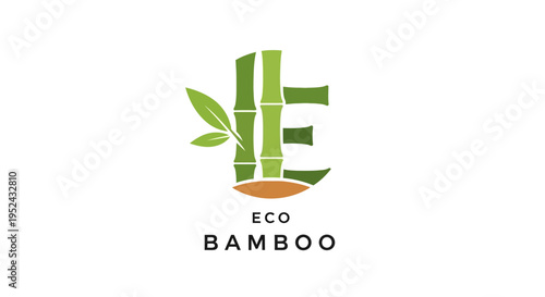 Eco Bamboo Logo Design: Green Bamboo Letter E with Leaves