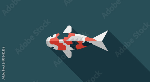 Flat Design Koi Fish Illustration with Long Shadow