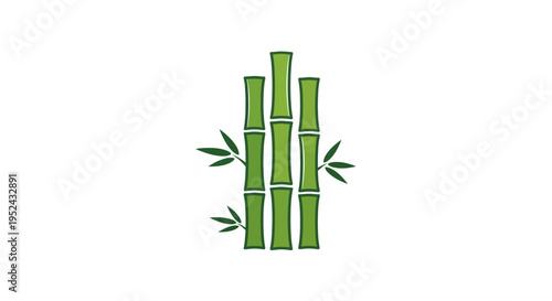 Green Bamboo Stalks with Leaves on White Background - Minimalist Nature Illustration