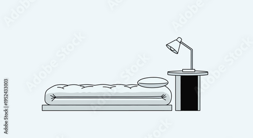 Minimalist Bedroom Scene: Bed, Pillow, and Lamp on Nightstand